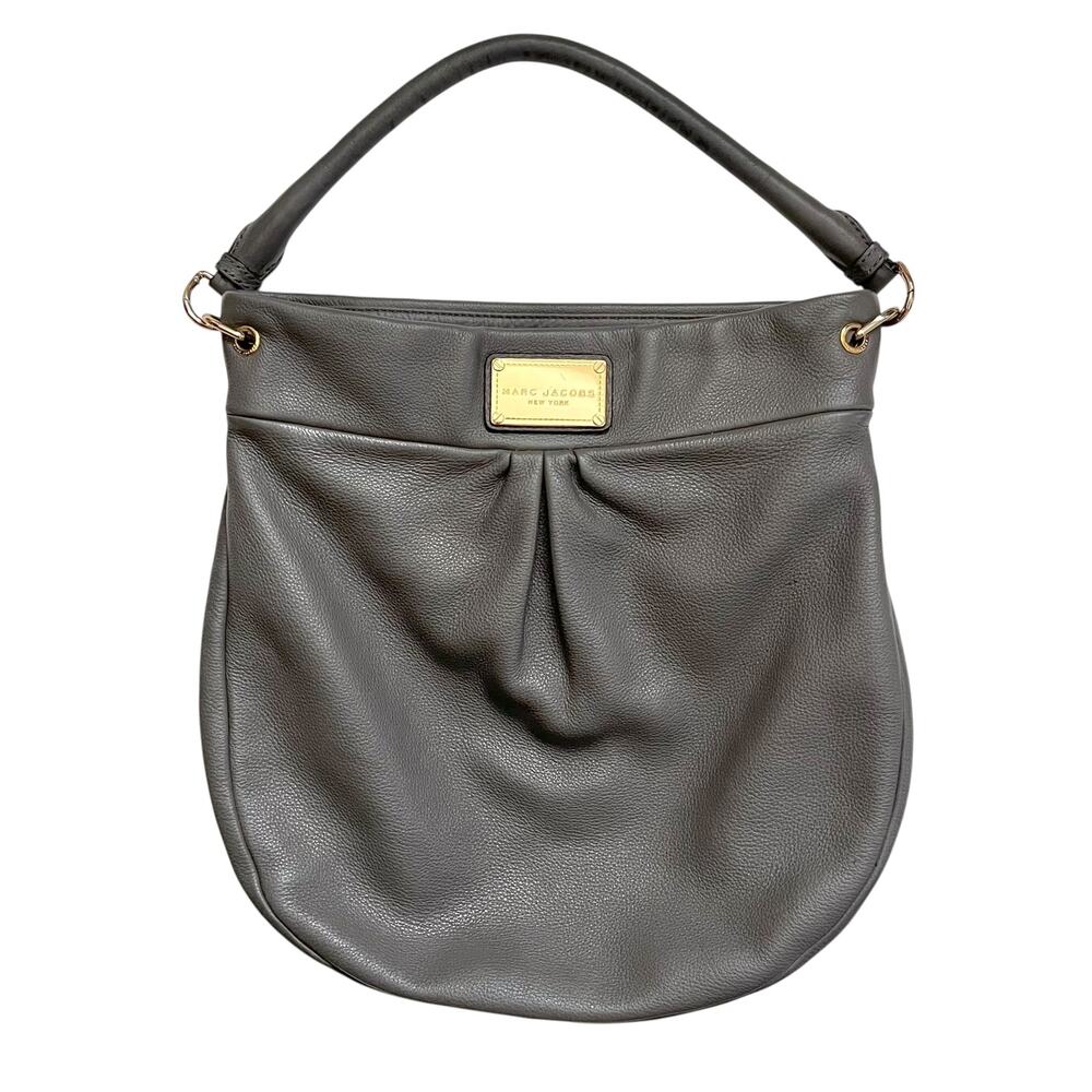 Marc Jacobs New York Hillier Gray Pebbled Leather Hobo Shoulder Bag Handbag